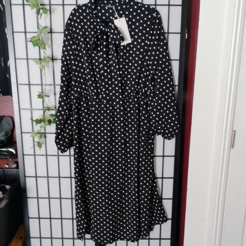 Black Polka Dot Long Sleeve Dress